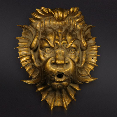 Fountain mouth in golden cast iron, allegory of the wind 19th