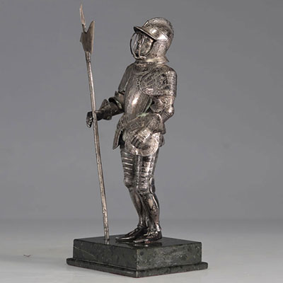 Knight in solid silver marble base