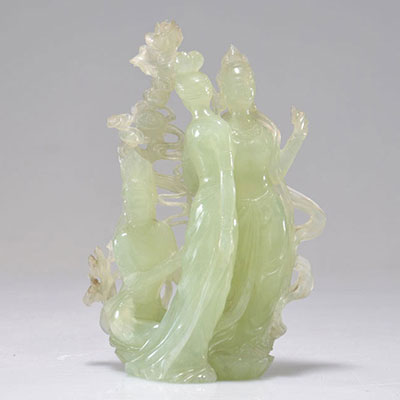 Qing period green jade group of young women