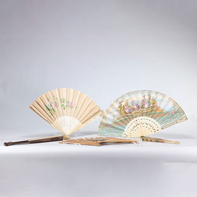 (5) Fans with painted decorations in various light colours from the 19th century