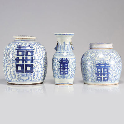 Lot de vases en porcelaine blanc bleu
