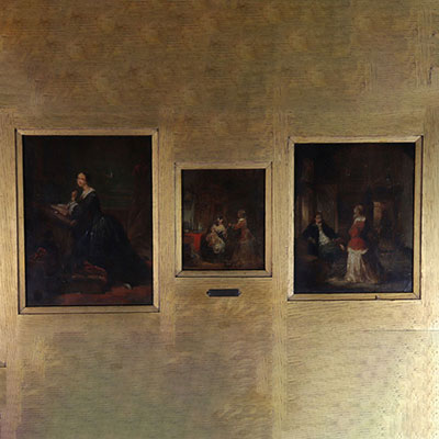 Hendrik LEYS sur plaque huiles sur panneaux en triptyque scènes d'intérieurs 19ème 