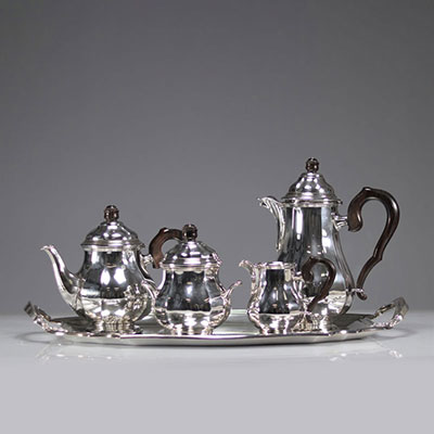 Service à café/thé avec plateau en argent massif poinçonné 800 de style Louis XV