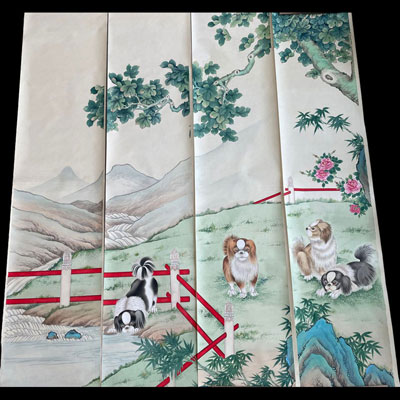 Painting on scroll. China with Pekingese decor.