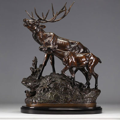 Prosper LECOURTIER (1851-1924) bronze sculpture stag and doe