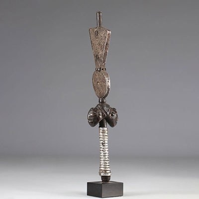 Top of scepter janus Luba - beautiful wear and patina - mid 20th century - Private collection Belgium - DRC - Africa