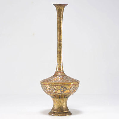 Vase Ottoman laiton et incrustation d'argent et cuivre 