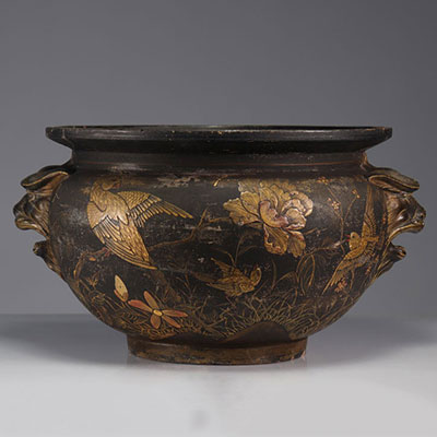 Auguste MAJORELLE (1825-1879) Important CACHE-POT in terracotta with lacquer decoration
