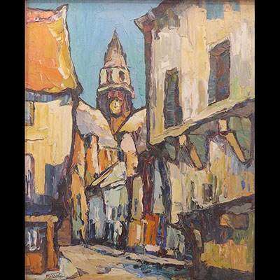 比利时 - André PATERNOT（1894-1968） 木版油画《村庄》