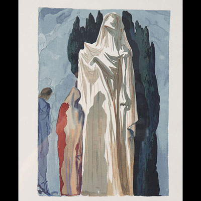 Salvador Dali - Bois gravé en couleurs sur vélin de Rives. « Farinata ». La Divine Comédie - L’Enfer - Chant 10 - 1963.