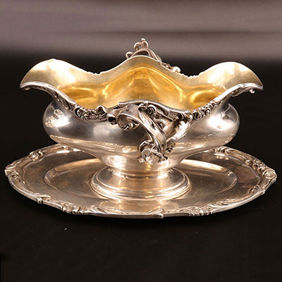 France - Silver saucer in Louis XV style, Wolfers hallmark 