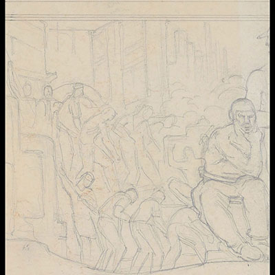 Auguste TRÉMONT (1892-1980) crayon sur papier" projet de bas-relief"