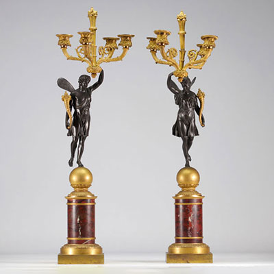 (2) Rare pair of bronze candelabra from the Empire period from 19th century