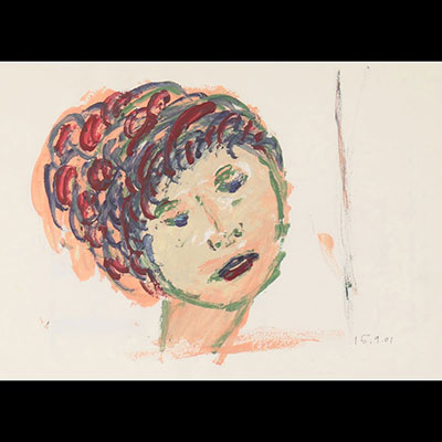 Gust GRAAS (1924-2020) Luxembourg huile sur papier"visage de femme"