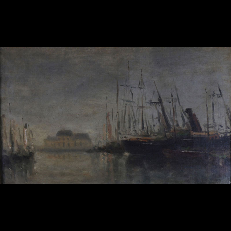 Oil on canvas mounted on the maritime station of Ostend 19th