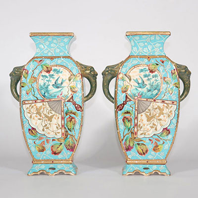Pair of porcelain vases with enamelled decoration