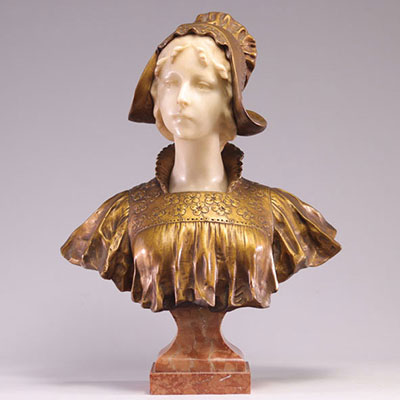 Bust of a young woman in marble and bronze around 1900
