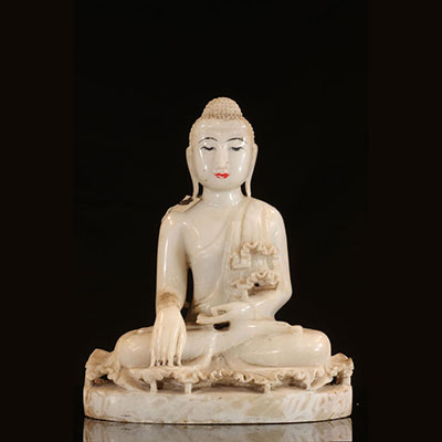 Sculpture - Albâtre - Bouddha Shakyamuni - Birmanie - Epoque Mandalay Fin XIXe siècle