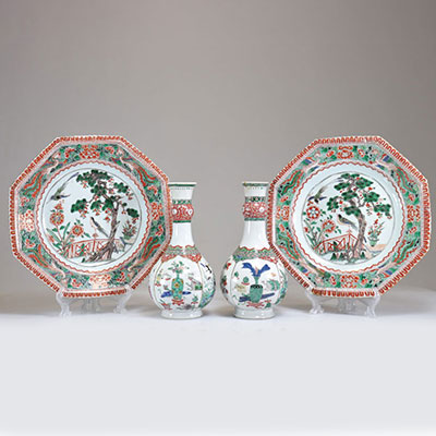Lot (4) porcelaines de la famille verte d'époque Kangxi
