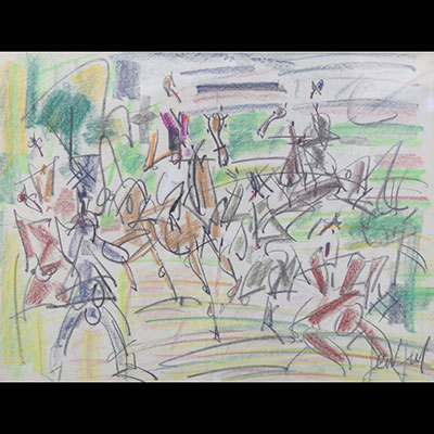 GEN PAUL (1895-1975) crayolor «Les cavaliers»