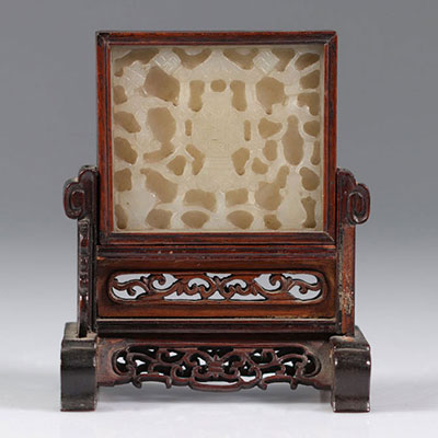 Chine écran de table en jade blanc et bois d'époque Qing