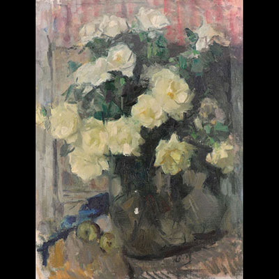 Jean LAUDY huile sur toile  - bouquet de roses 