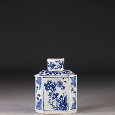Chine pot a thé en blanc bleu à décor floraux 18ème marque Kangxi