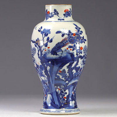Vase en porcelaine de chine à décor d'oiseaux bleu, époque Qing