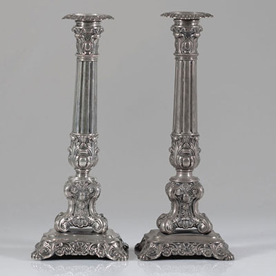 Pair of Louis XV style silver candlesticks