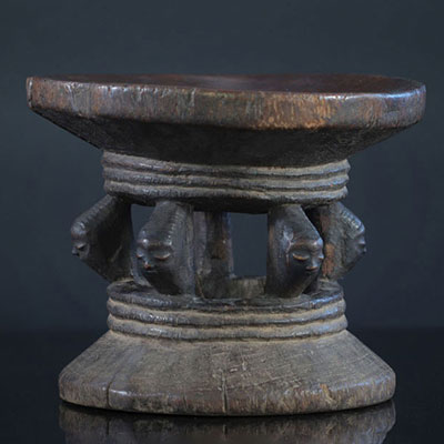 Rare Pende RDC stool carved with heads very beautiful patina of use