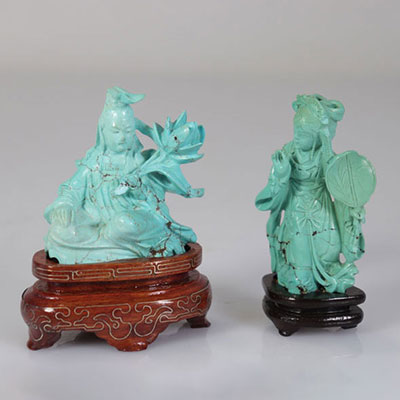 Chine 2 statues en turquoise