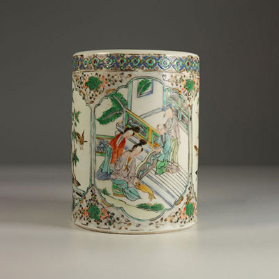 Famille verte porcelain brush pot. 19th century China.