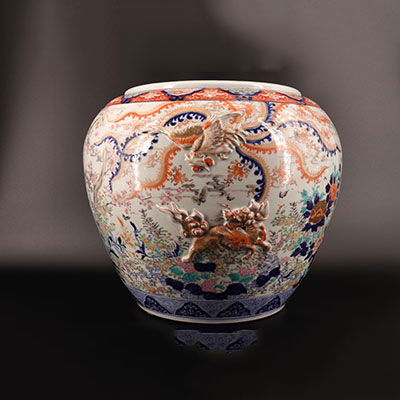 Japon - Grand vase à décor de phénix et chien de fô 19ème