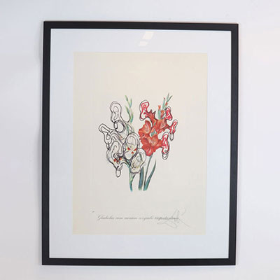 Salvador Dali - « Gladiolus cum aurium corymbo exspectantium » - Lithographie gaufrée - 1972, Lithographie originale sur papier Arches épais. Signée à la main par Dali au crayon