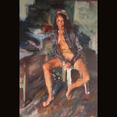 两幅油画-裸体年轻女子-伦纳迪题词