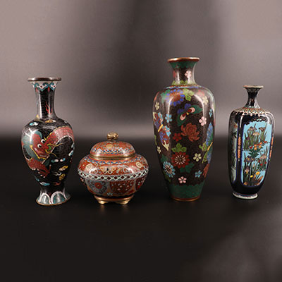 Japon - Lot de 4 vases cloisonnés 1900