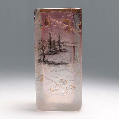 Daum Nancy vase with acid-etched landscape decoration