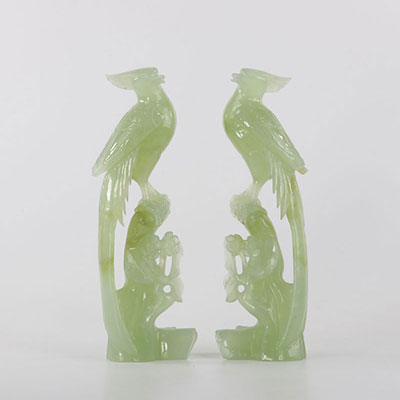 China pair of birds in green jade 20th