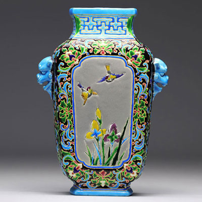 Jules VIEILLARD (1813 - 1868) vase en émaux décor japonisant
