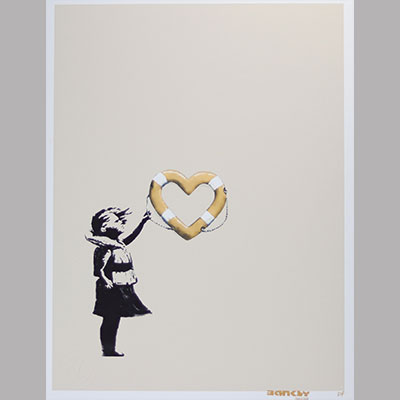 Banksy (in the style of) X Post Modern Vandal Polychrome screenprint in the style of Banksy - Girl with heart-shaped float 