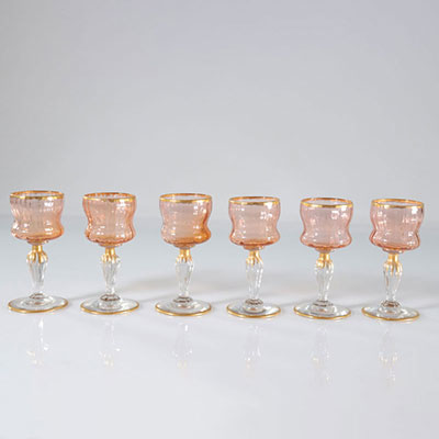 Daum Nancy, verres (6) première période, buvant rose-orange vers 1885-1890