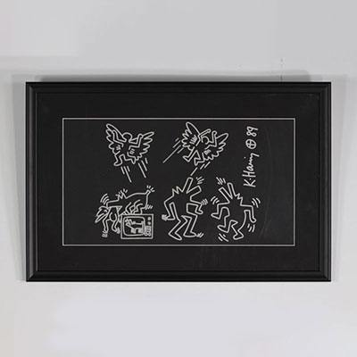 Keith Haring Sans titre 1989 Dessin feutre argenté sur papier noir Signé au feutre à droite «K.Haring»