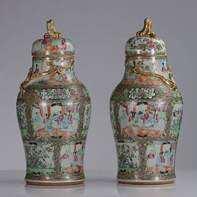 Pair of 19th century Canton porcelain covered vases