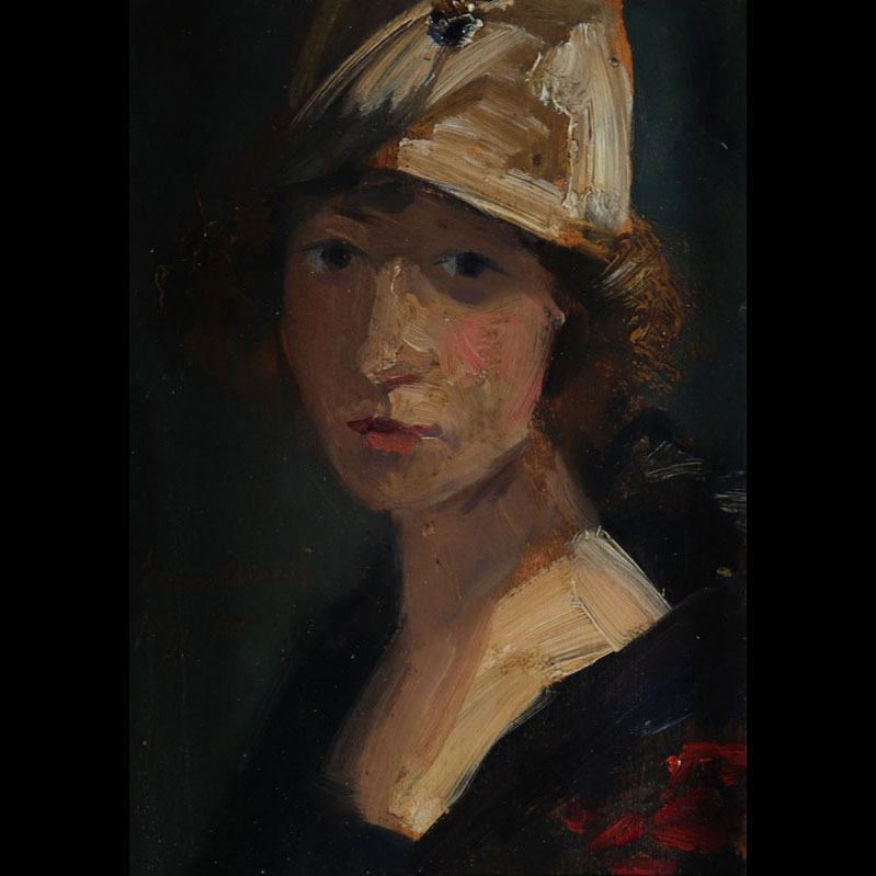 Simon MARIS portrait de jeune femme au chapeau vers 1920