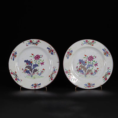 China pair of porcelain plates 18th floral decor