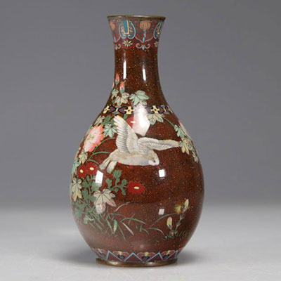 Japanese cloisonné enameled vase decorated with birds and flowers, Meiji period
