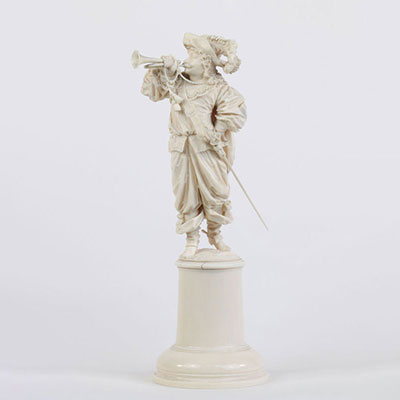 Sumptuous Dieppe finely carved ivory sculpture of a musketeer early 19th century