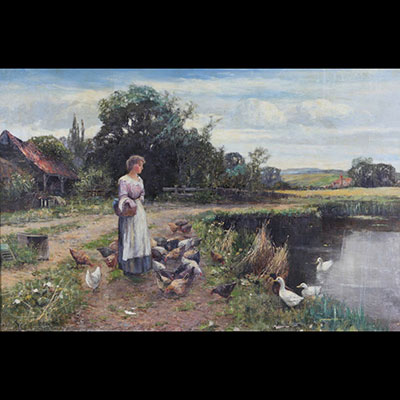 Lilian YEEND-KING (act.c.1882-1905) Grande huile sur toile 