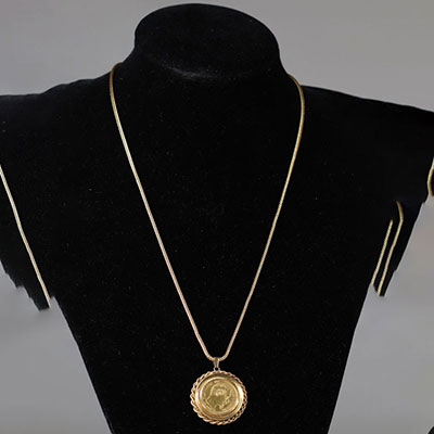 Gold medallion necklace with Napoleon III coins (26.8 grams)