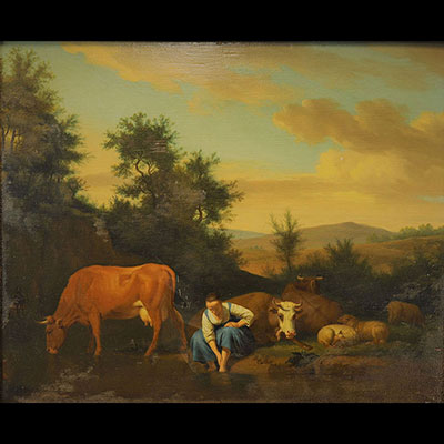 Adriaen VAN DE VELDE（1636-1672） 板面油画《牧羊女和羊群》 1657年